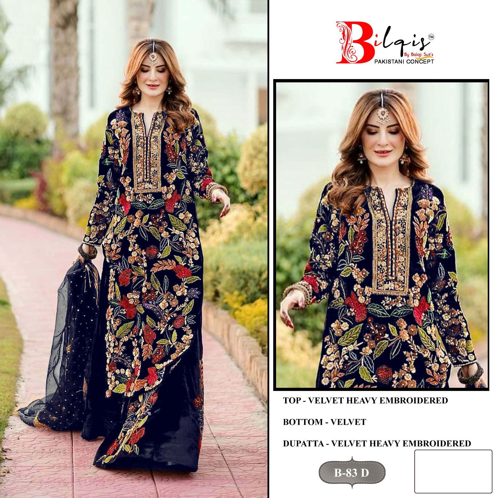 Bilqis B 83 A To D Winter Wear Velvet Pakistani Suits Wholesale Shop In Surat
